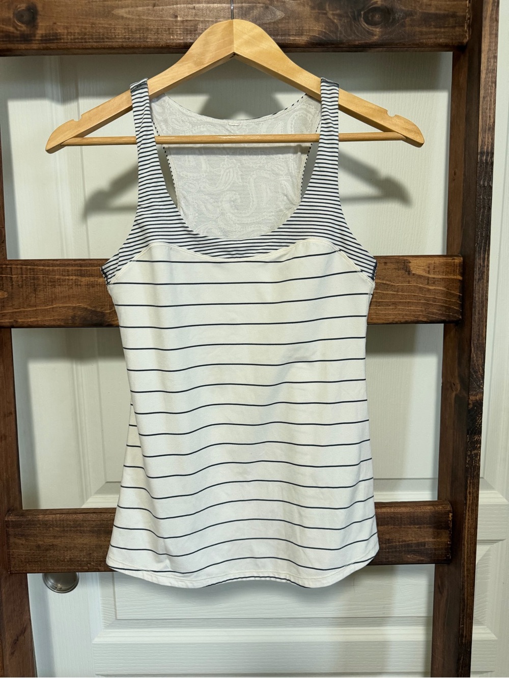 lululemon athletica White & Navy Striped Scoop Tank